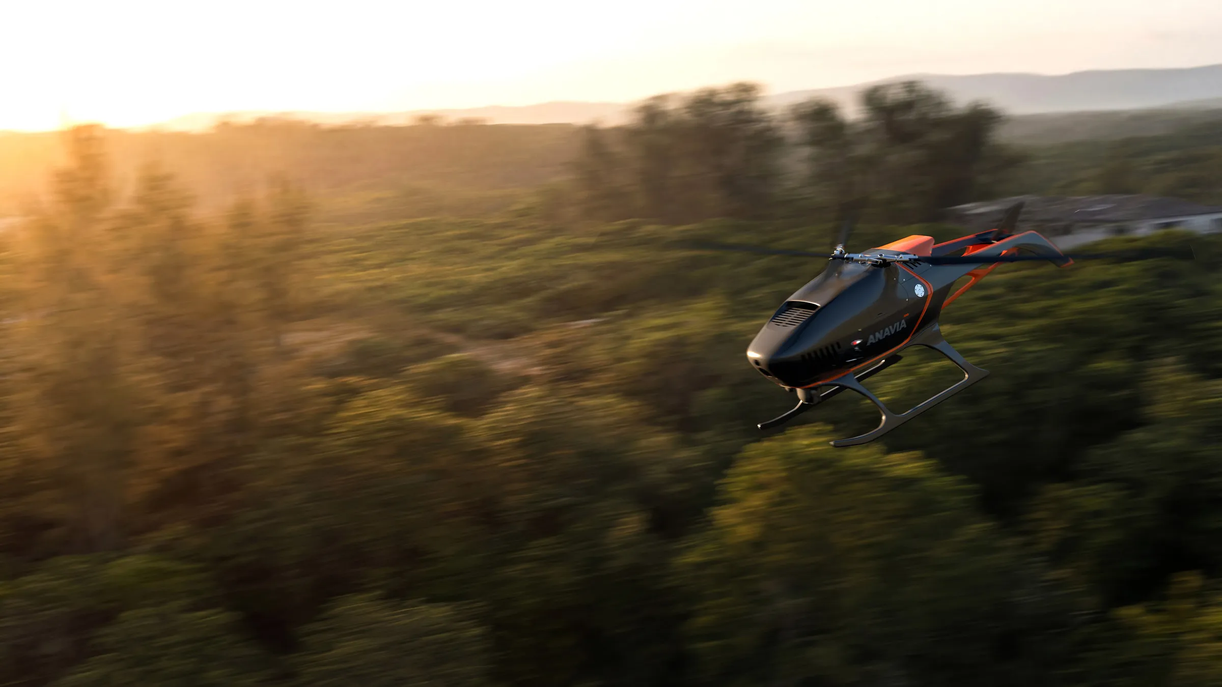 ANAVIA HT-100 in flight over Swiss Alps at sunrise